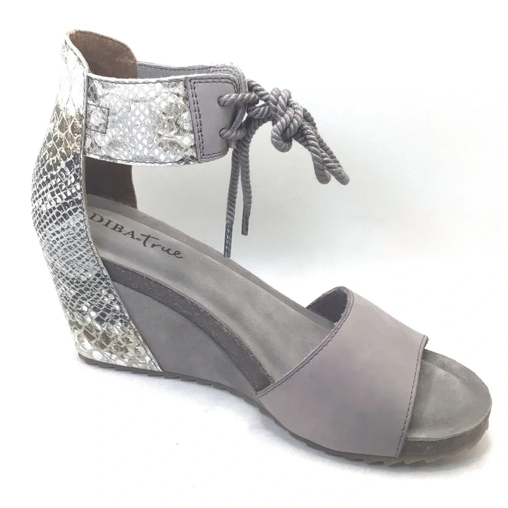 Diba True Womens Nite Lite Leather Snake Print Taupe Ankle Strap Wedge Sandal